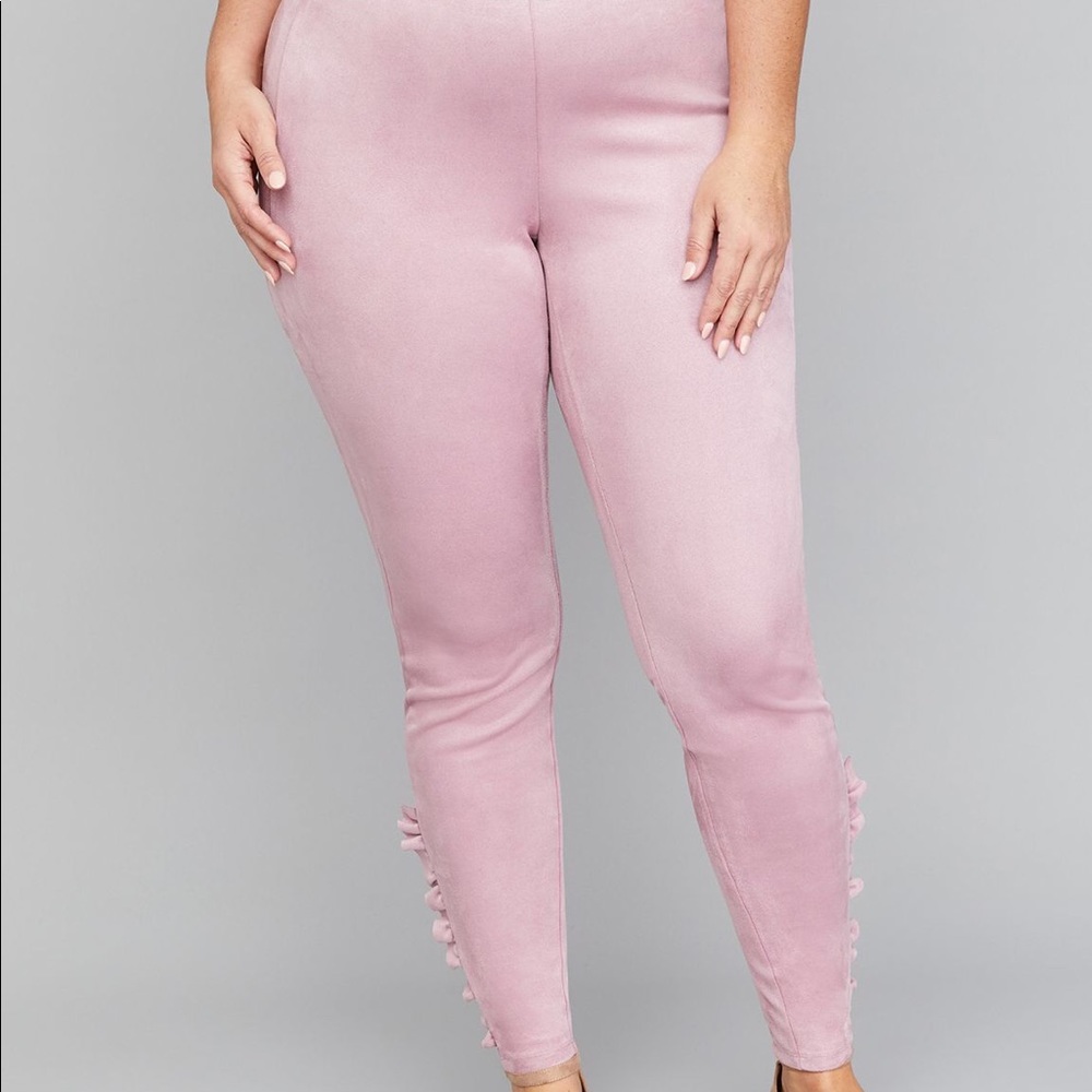 Faux suede washable legging, side ruffle, mauve - Picture 2 of 7